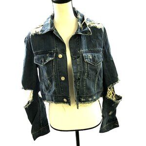 Acne Denim Jacket Womens S Ripped Destroyed Distressed Blue Jean Jacket Cropped